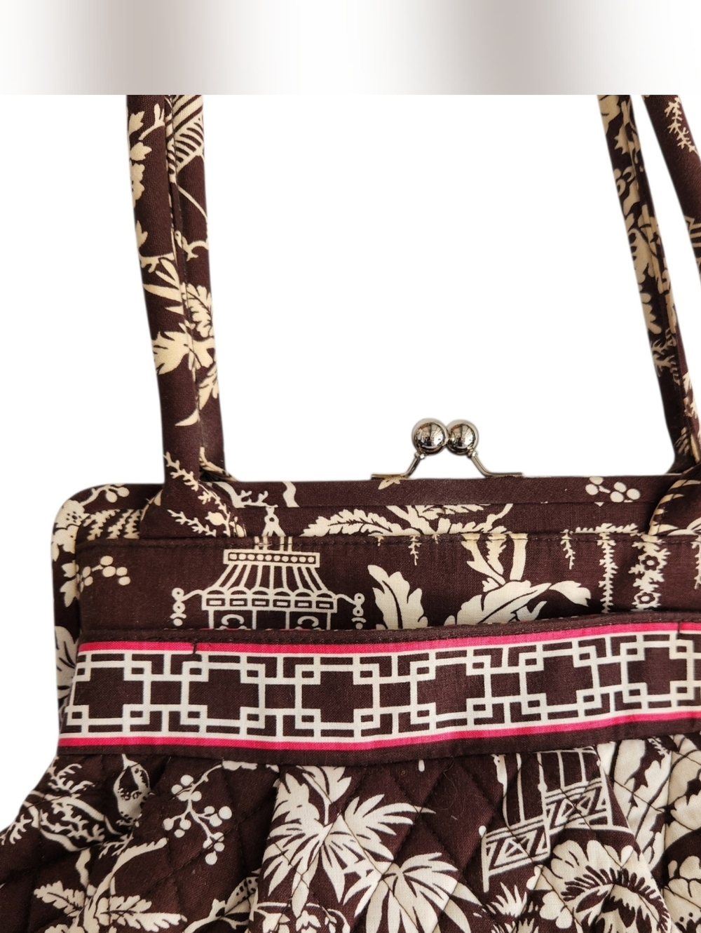 Vintage Y2K  Vera Bradley Morgan Kisslock Shoulder Bag Imperial Toile Brown - Picture 2 of 12